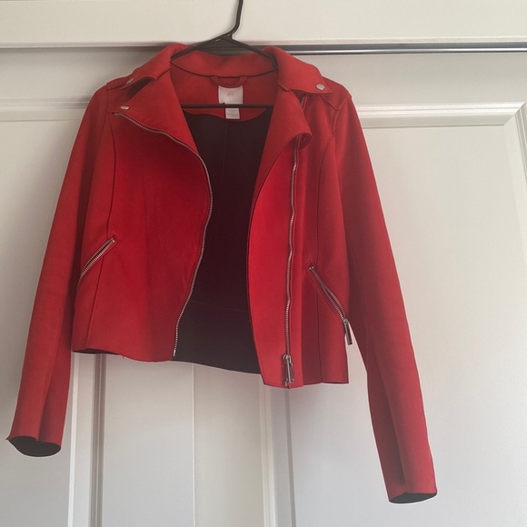 Red faux suede onto jacket size 0 H&M - Picture 1 of 9